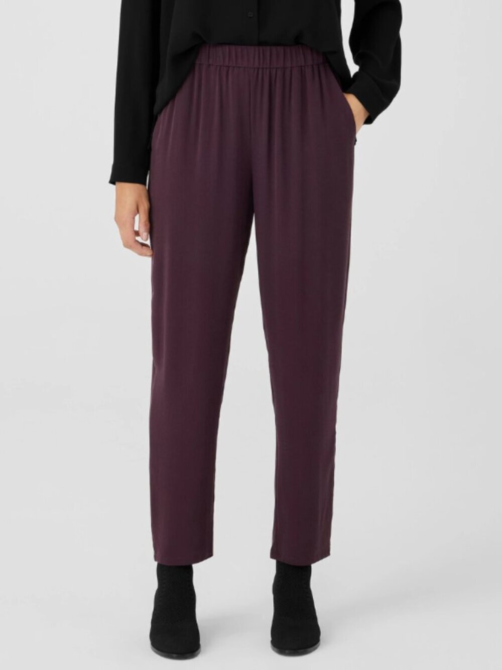 NWT Eileen Fisher Slouchy Ankle Silk Pant Machine Wash Size L